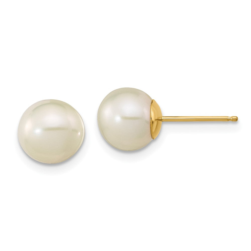 14k Madi K 7- White Round Freshwater Cultured Pearl Post Earrings with Silicone Backs