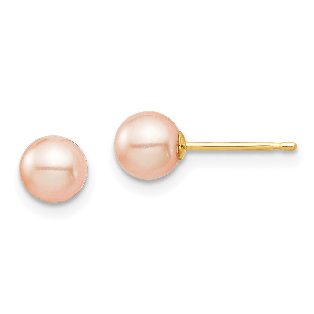 14k Madi K 5- Pink Round Freshwater Cultured Pearl Stud Post Earrings with Silicone Backs