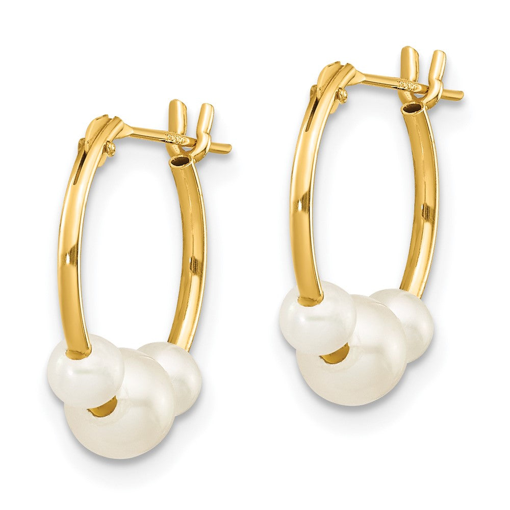 14k Madi K 4- White Semi-Round Freshwater Cultured 3-Pearl Hoop Earrings