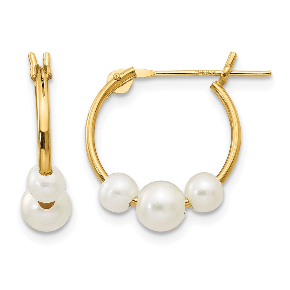14k Madi K 4- White Semi-Round Freshwater Cultured 3-Pearl Hoop Earrings