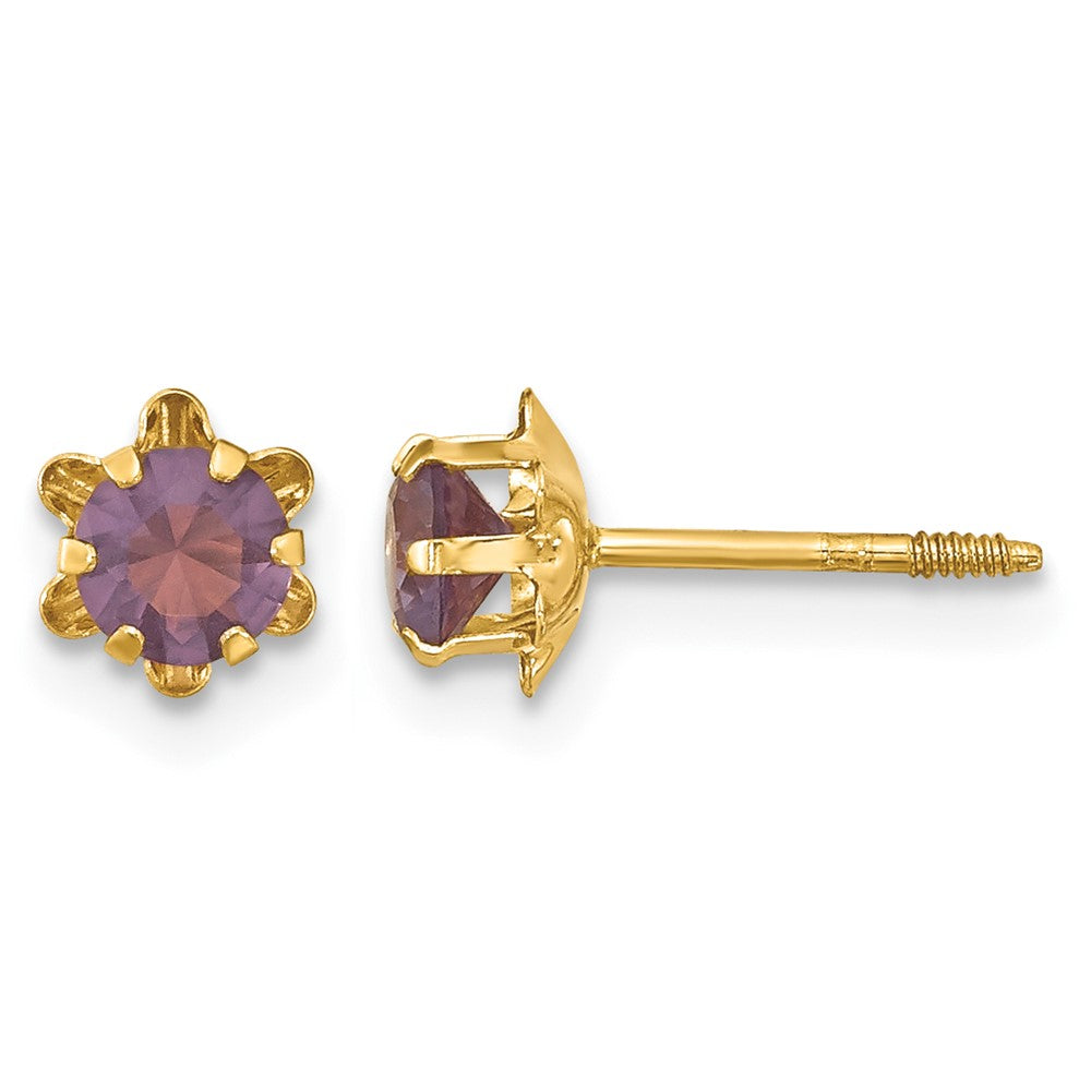 14k Madi K Round CZ February Birthstone Screwback Post Earrings