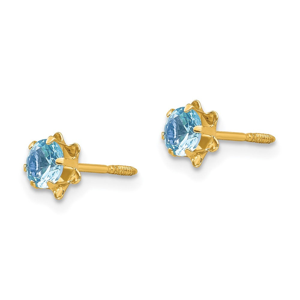 14k Madi K Round CZ March Birthstone Screwback Post Earrings