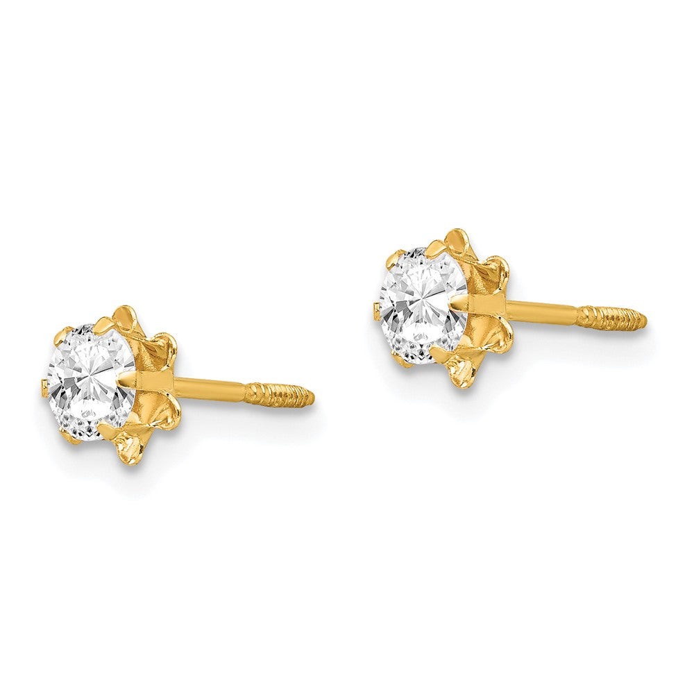 14k Madi K Round CZ April Birthstone Screwback Post Earrings