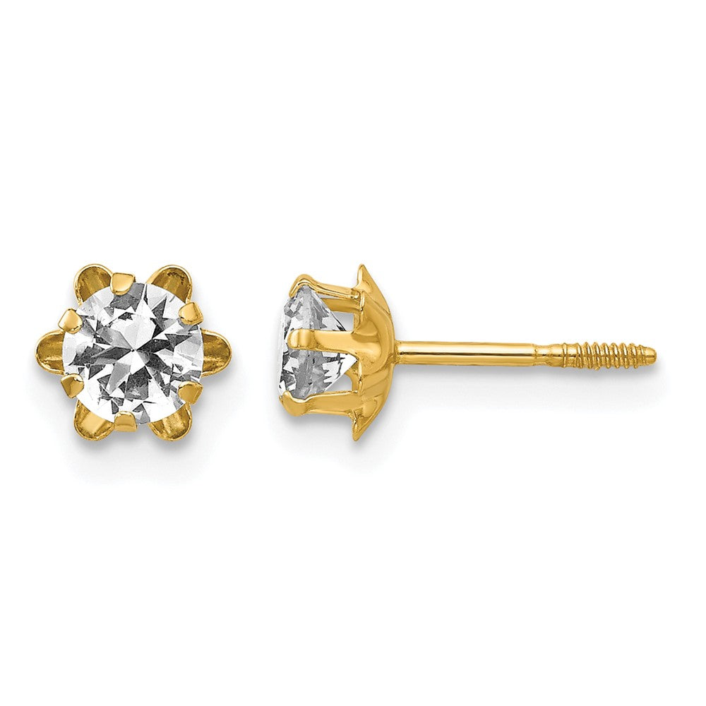 14k Madi K Round CZ April Birthstone Screwback Post Earrings
