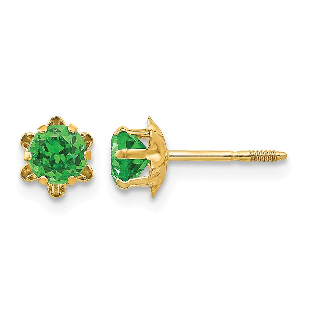 14k Madi K Round CZ May Birthstone Screwback Post Earrings