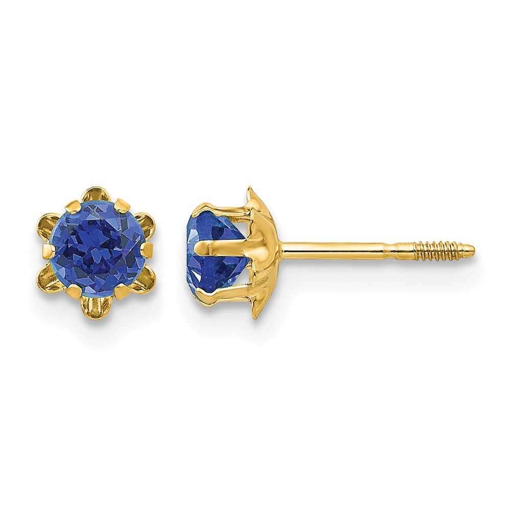 14k Madi K Round CZ September Birthstone Screwback Post Earrings
