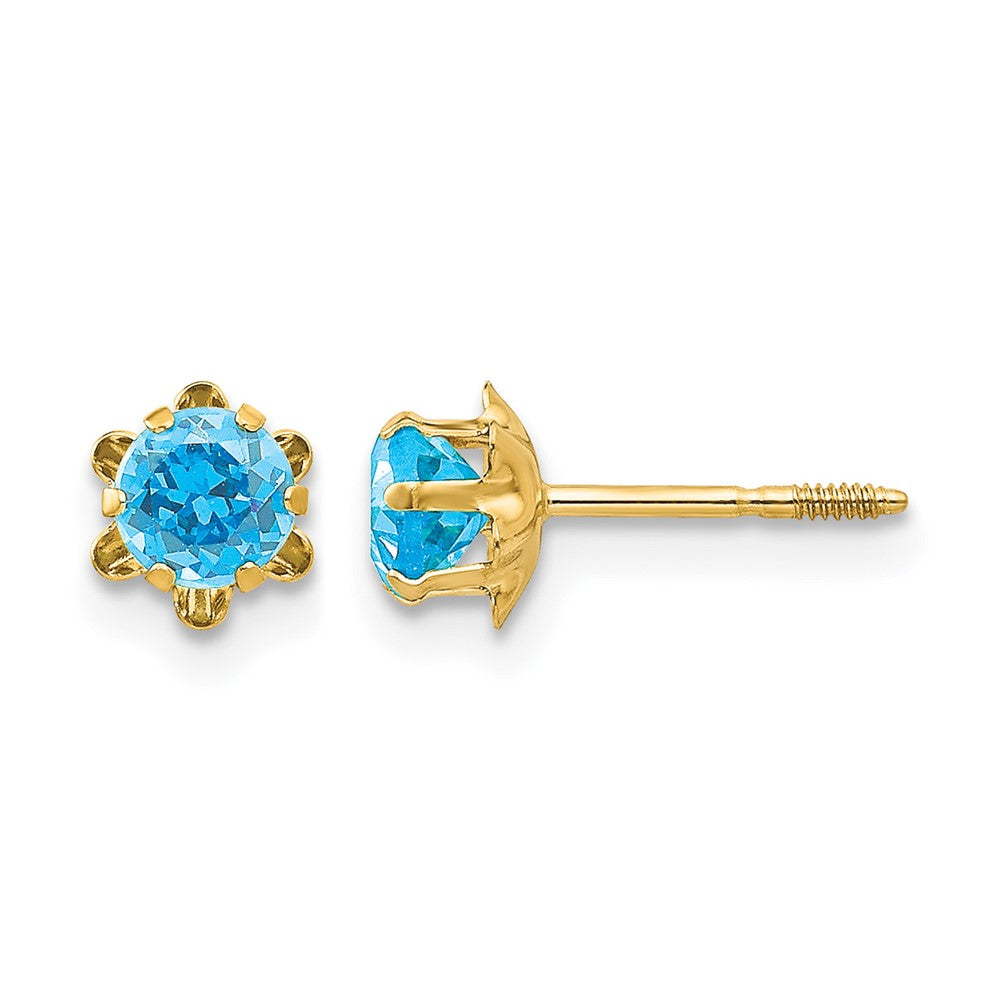 14k Madi K Round CZ December Birthstone Screwback Post Earrings