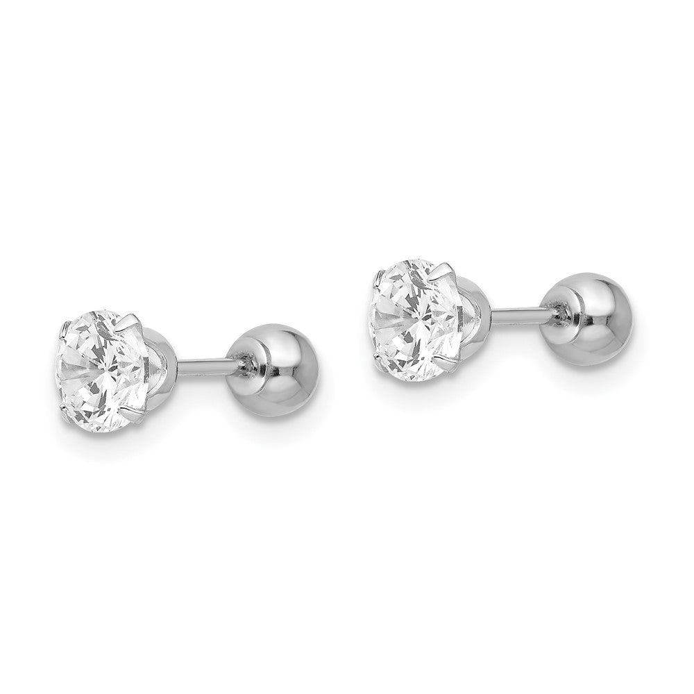 14k Madi K White Gold CZ and Ball Reversible Screwback Post Earrings