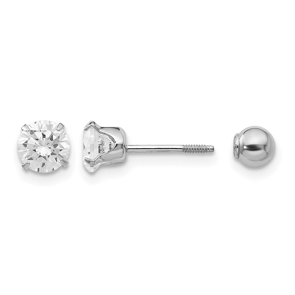 14k Madi K White Gold CZ and Ball Reversible Screwback Post Earrings