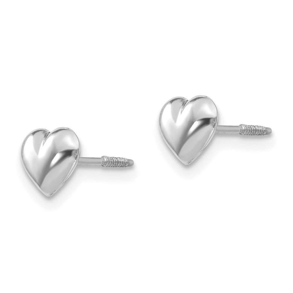 14k Madi K White Gold Small Puffed Heart Screwback Post Earrings