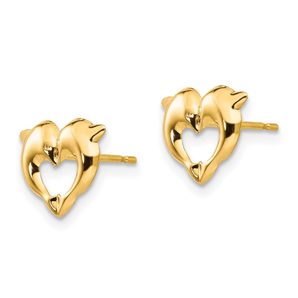 14k Madi K Heart Dolphins Childrens Post Earrings