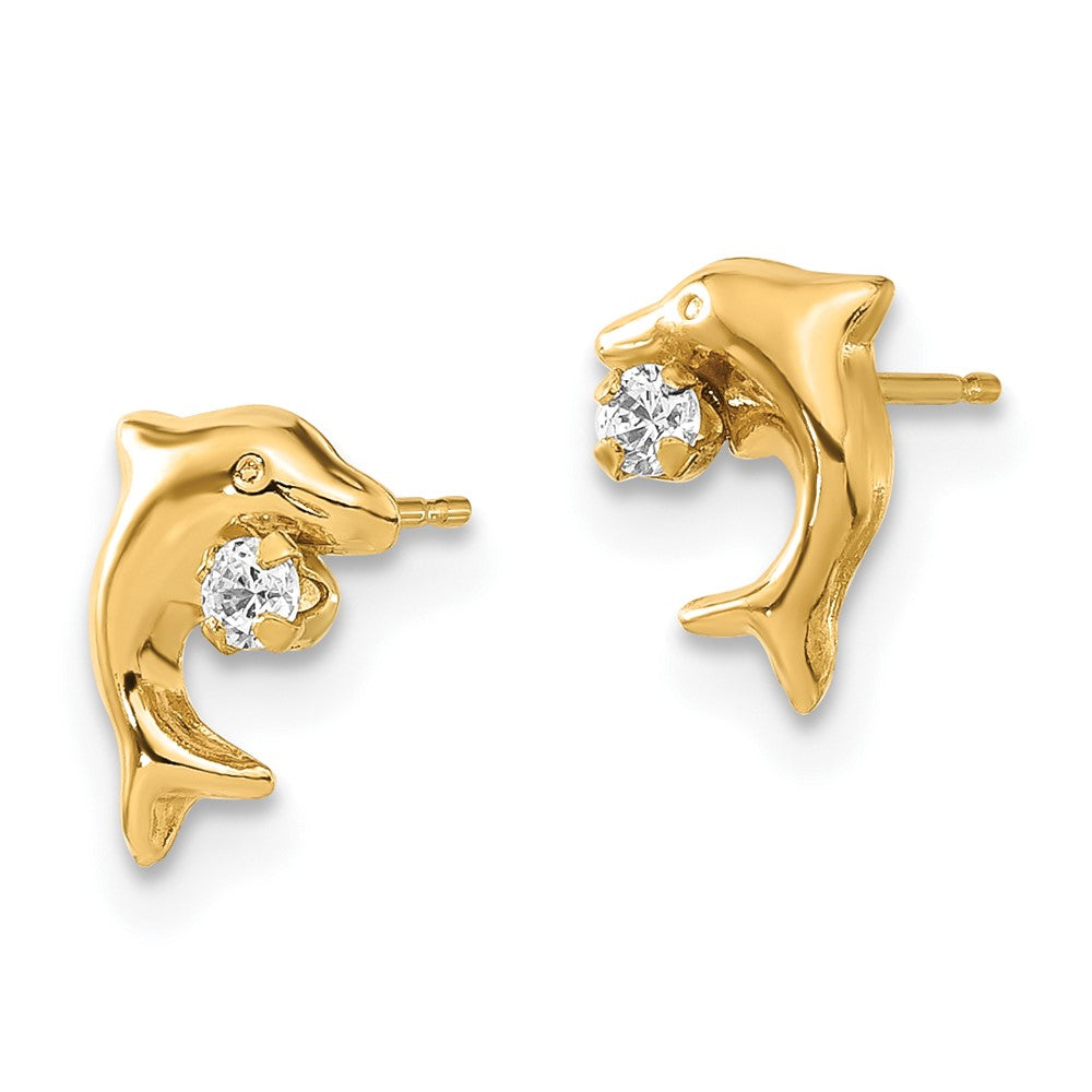 14ky Madi K Childrens Polished CZ Dolphin Post Earrings