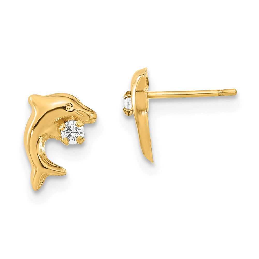 14ky Madi K Childrens Polished CZ Dolphin Post Earrings