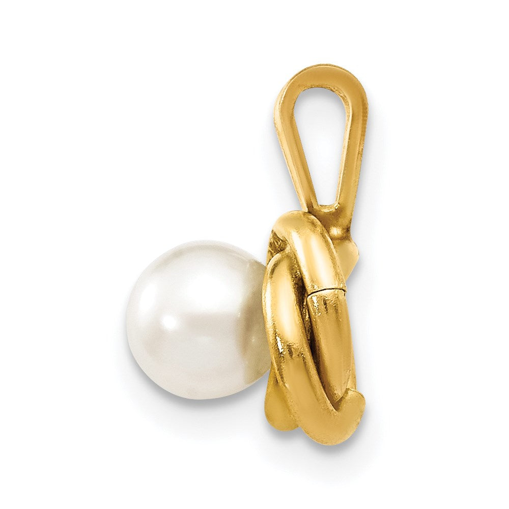14k Madi K White Round Freshwater Cultured Pearl Love Knot Pendant