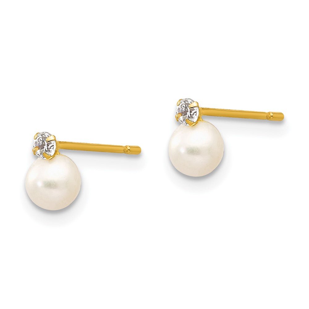 14k Madi K 5- White Near Round Freshwater Cultured Pearl and CZ Post Earrings