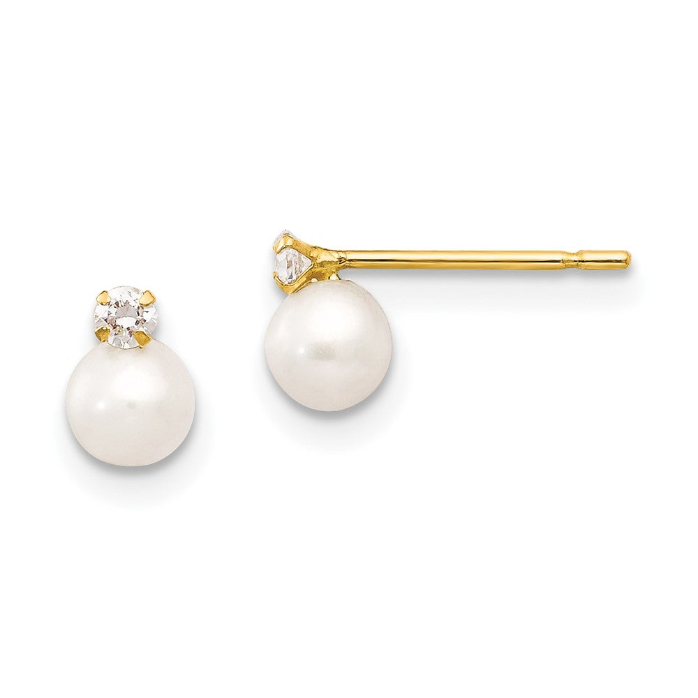 14k Madi K 5- Near Round FW Cultured Pearl CZ Post Earrings