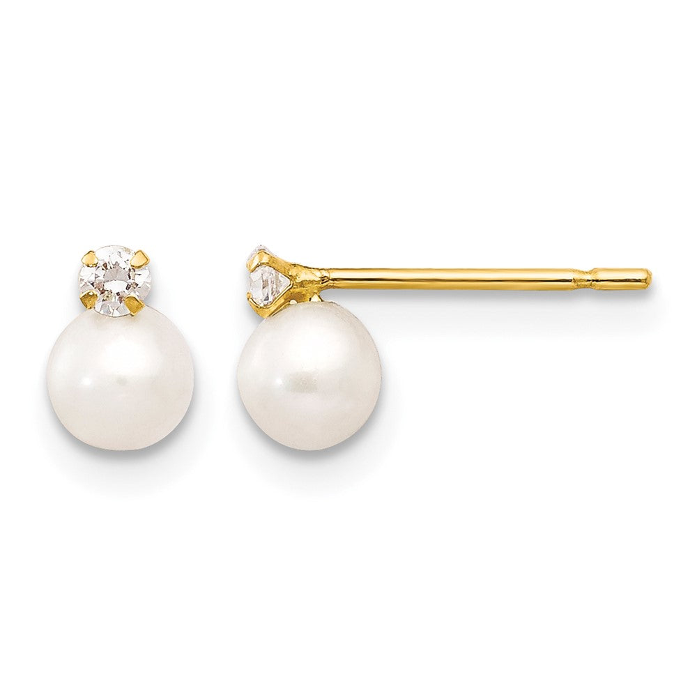 14k Madi K 5- White Near Round Freshwater Cultured Pearl and CZ Post Earrings