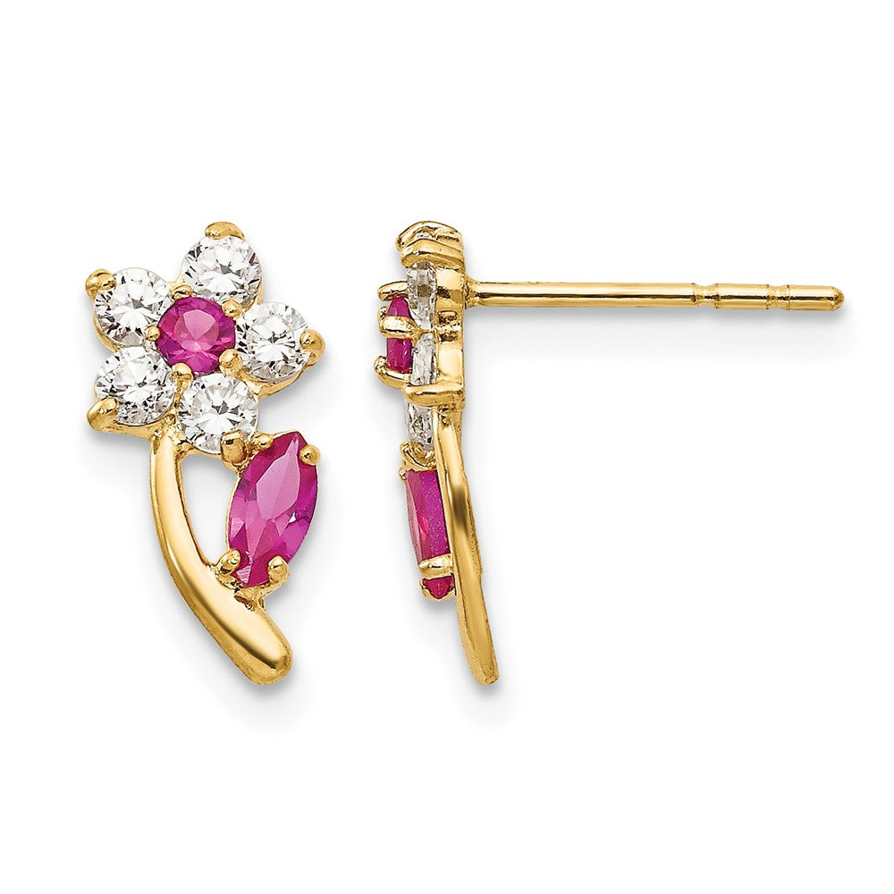 14k Madi K Clear and Red CZ Flower Childrens Post Earrings