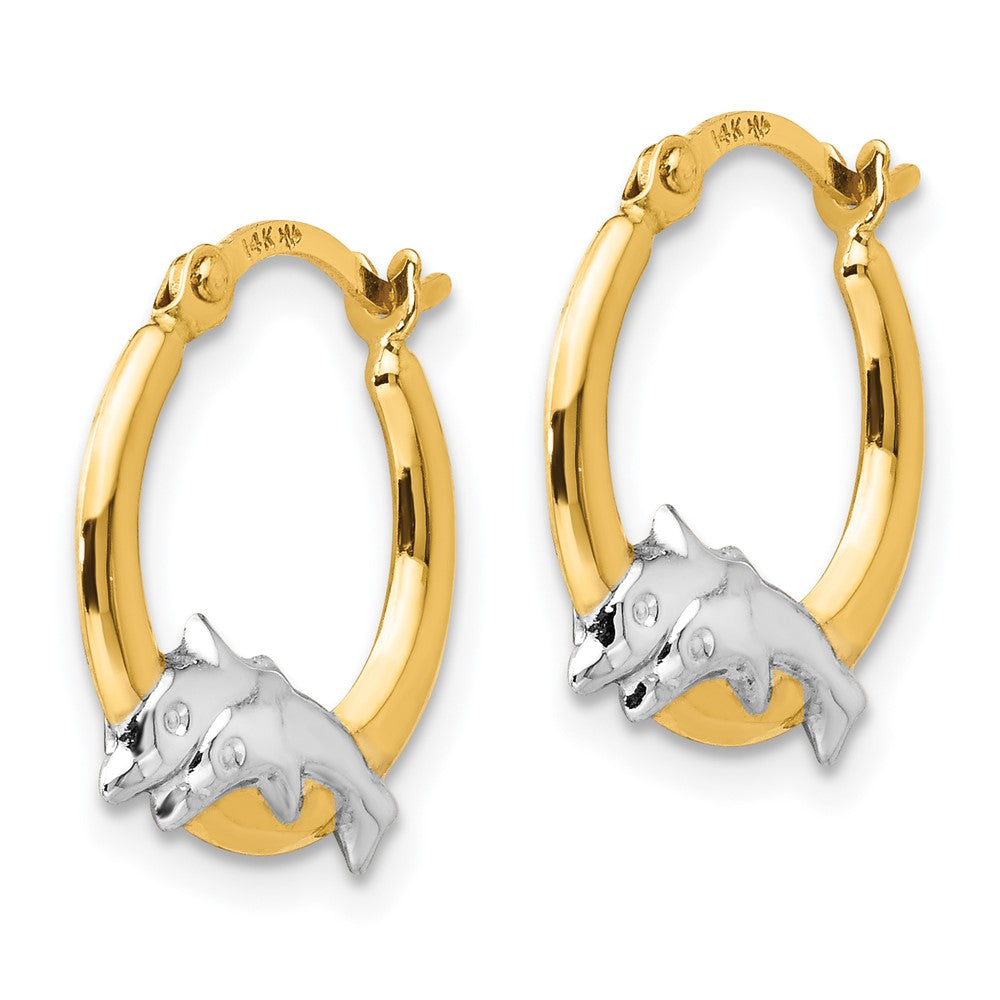 14K and White Rhodium Madi K Dolphin Hoop Earrings