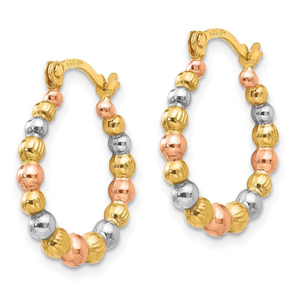 14K with Rose and White Rhodium Madi K 2x Beaded Hoop Earrings