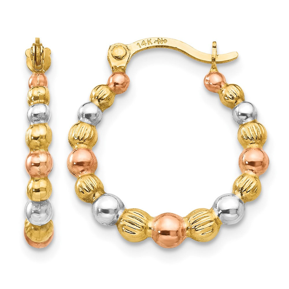 14K with Rose and White Rhodium Madi K 2x Beaded Hoop Earrings