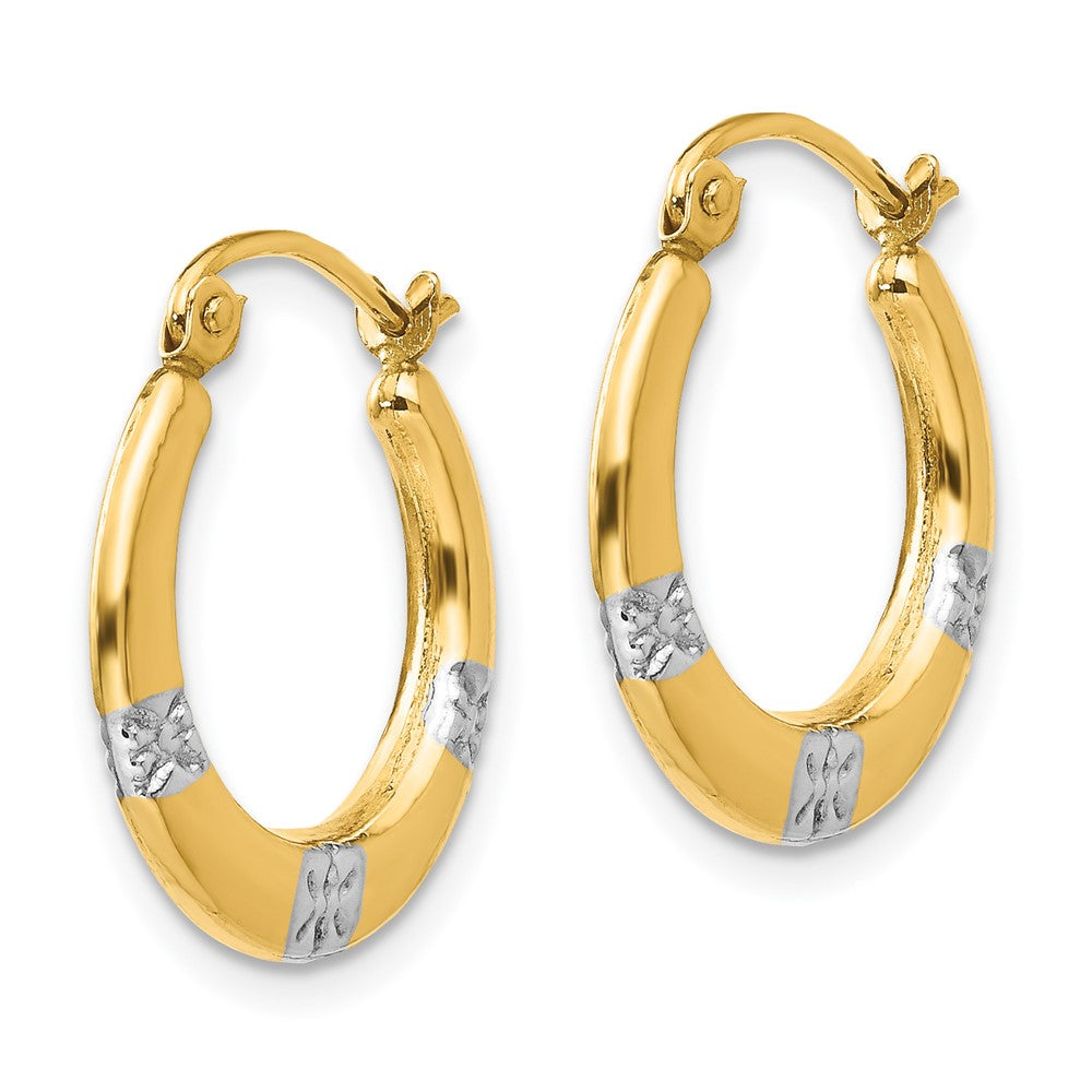 14K and White Rhodium Madi K 3x Diamond-cut Flowers Hollow Hoop Earrings