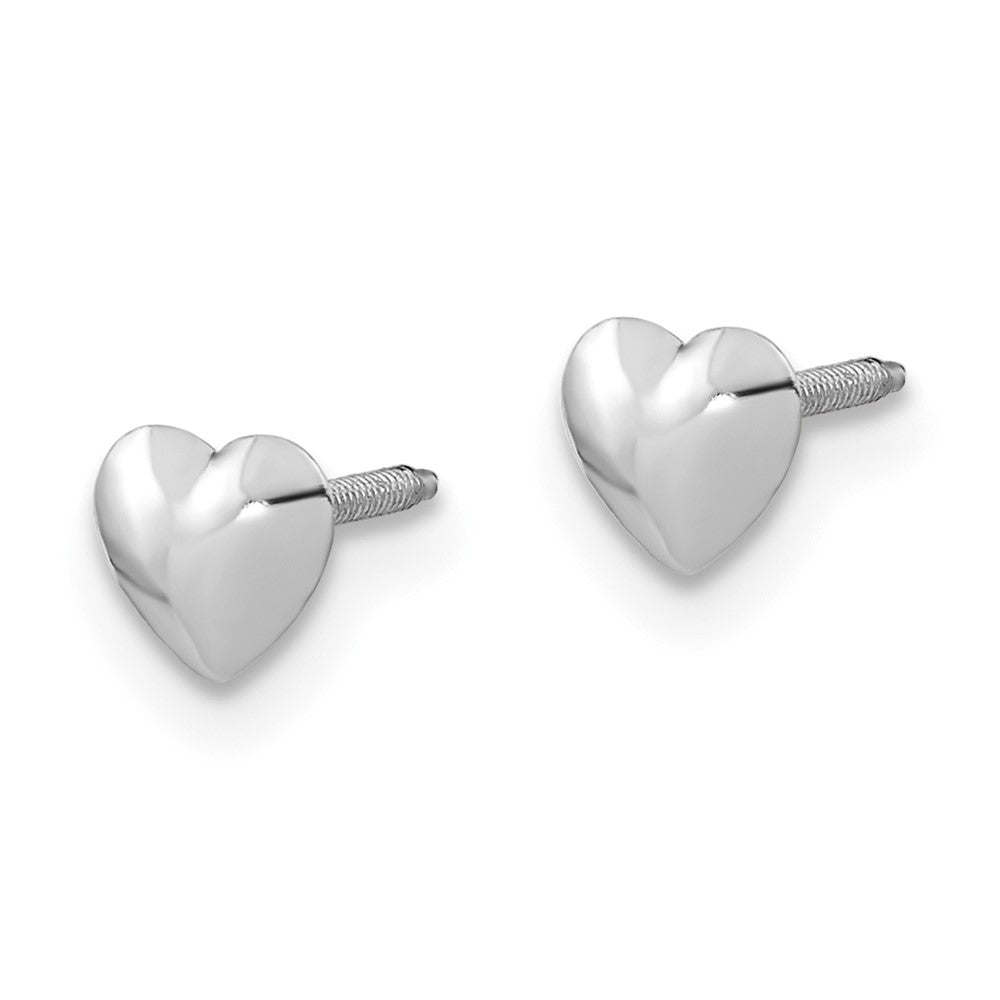 14k White Gold Madi K Rhodium-plated Heart Screwback Childrens Post Earrings