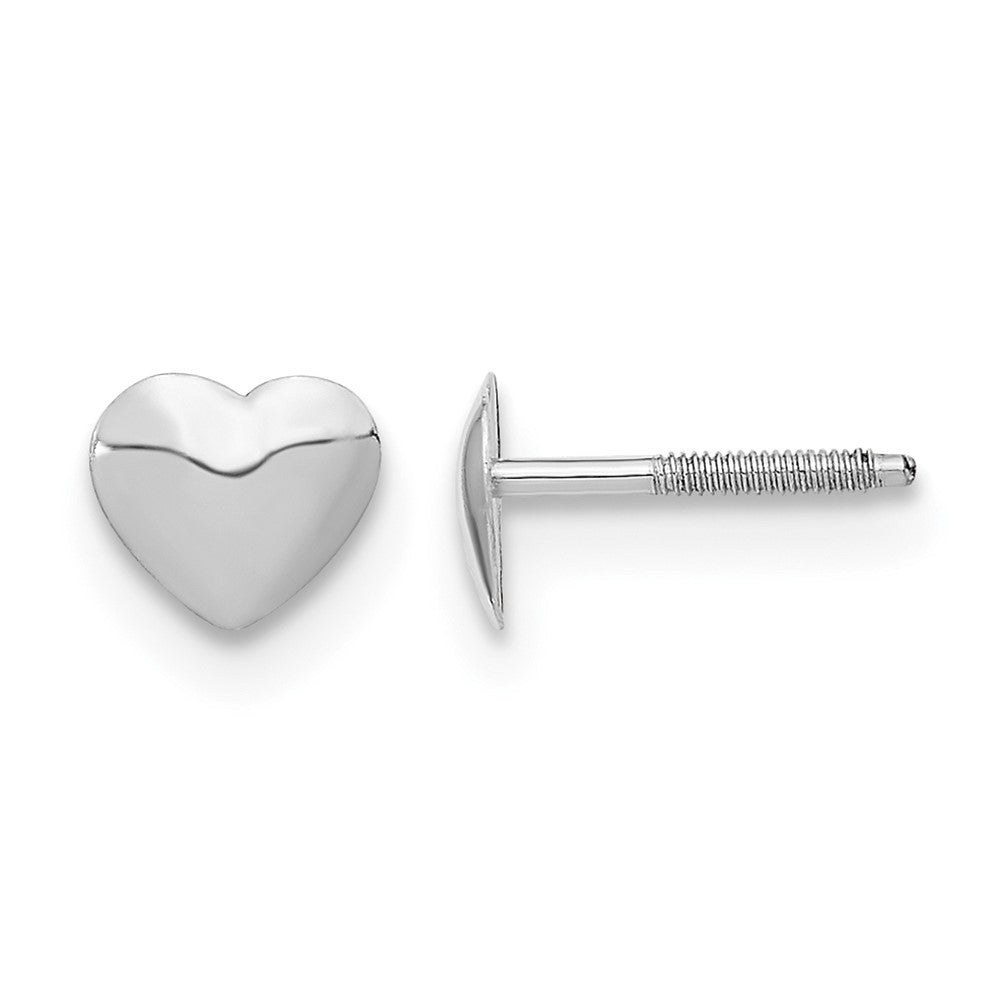 14k White Gold Madi K Rhodium-plated Heart Screwback Childrens Post Earrings