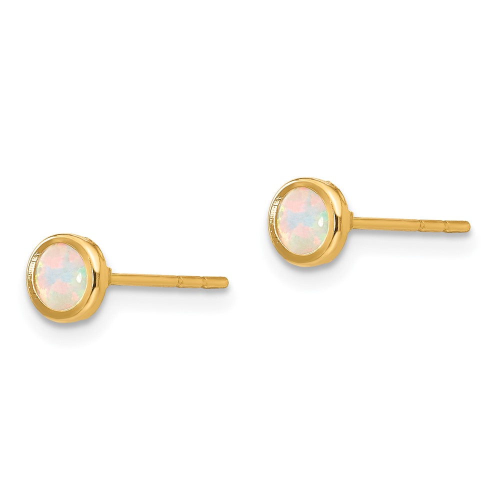 14K Madi K Polished Round Lab Created Opal Bezel Post Earrings