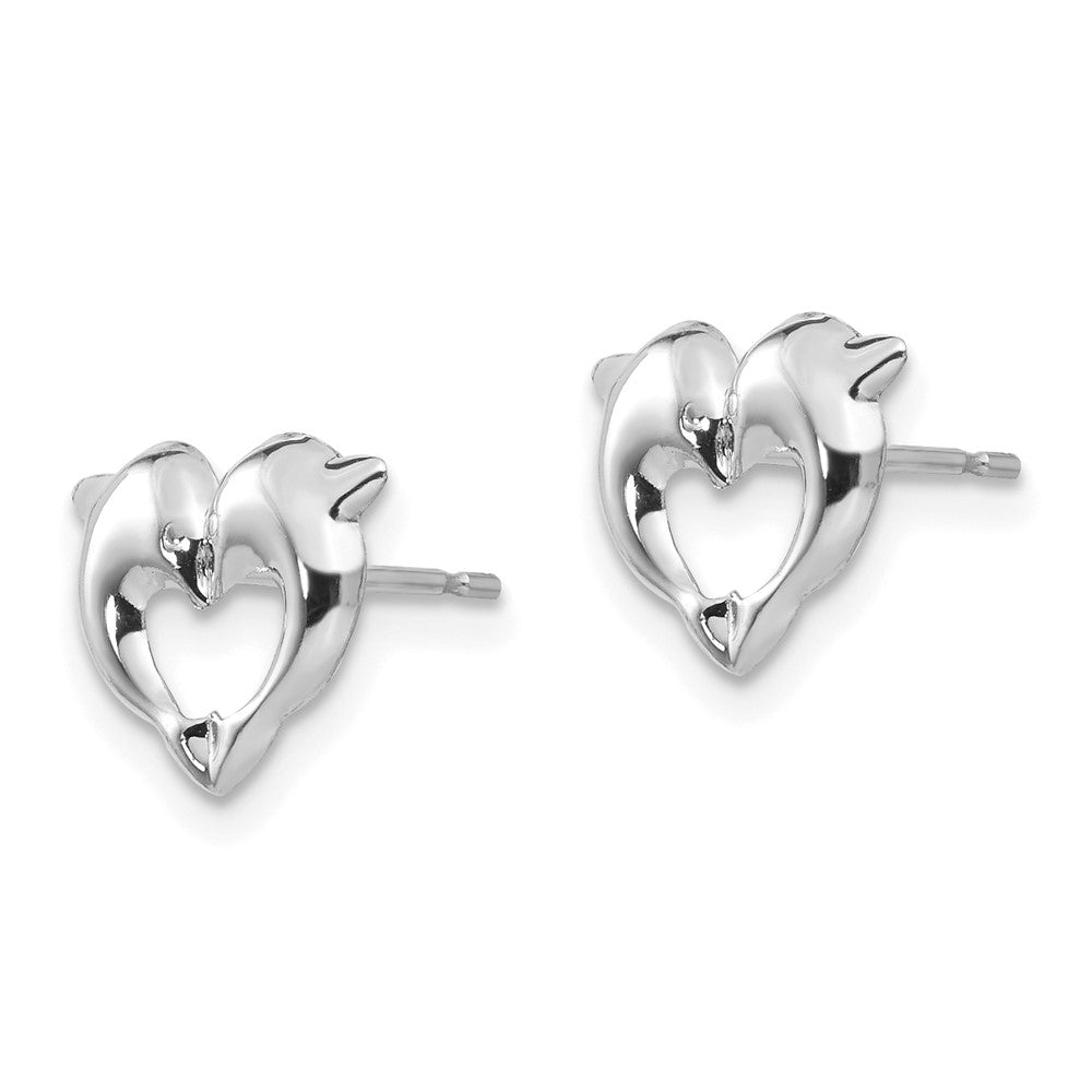 14k White Gold Madi K Heart Dolphins Post Earrings