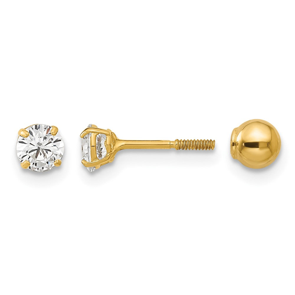 14k Madi K Polished Reversible Ball and CZ Screwback Post Earrings