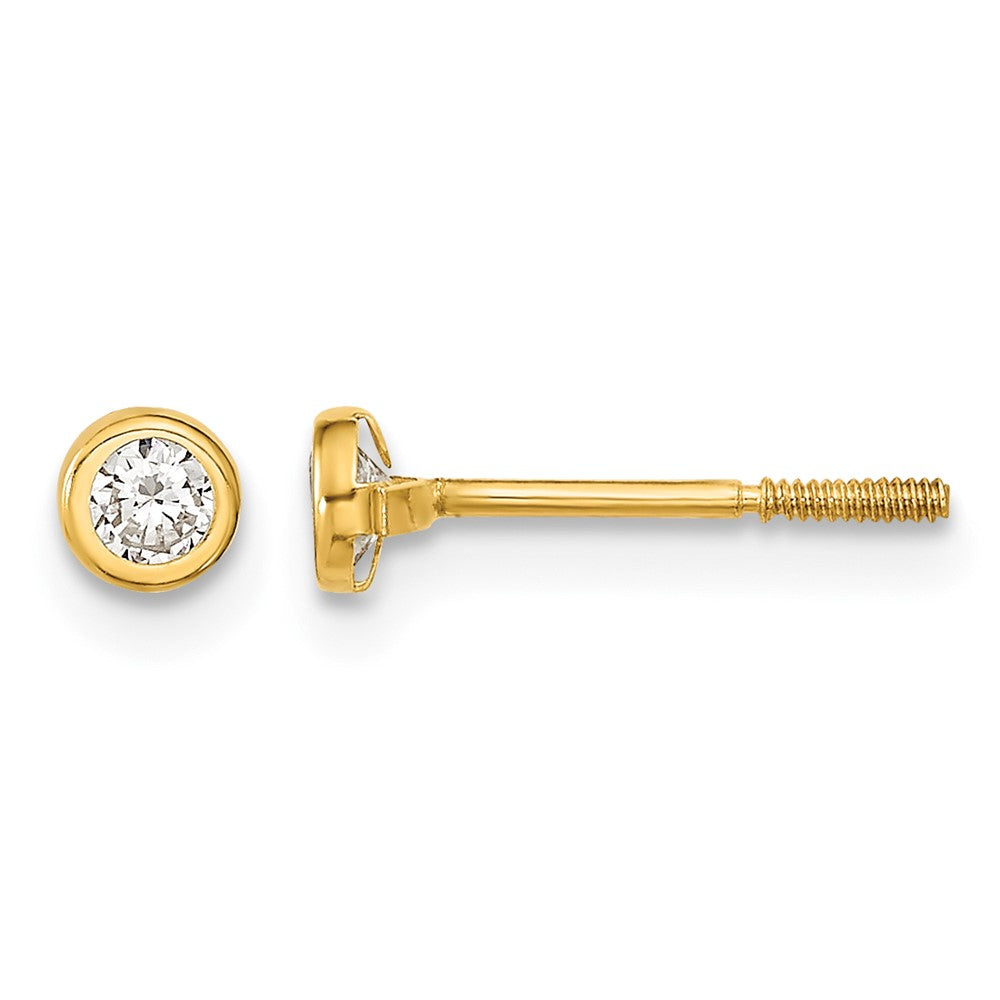14k Madi K Polished CZ Bezel Screwback Post Earrings