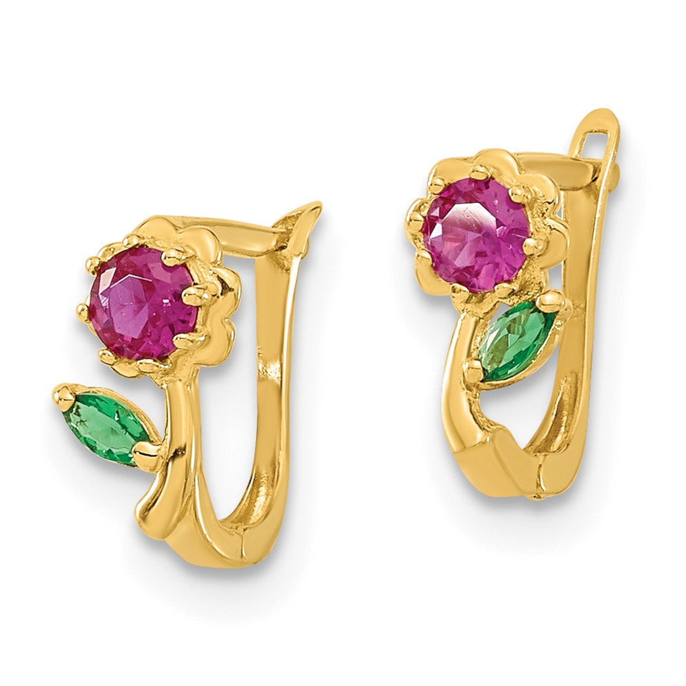 14k Madi K Polished Red and Green CZ Flower Hinged Earrings