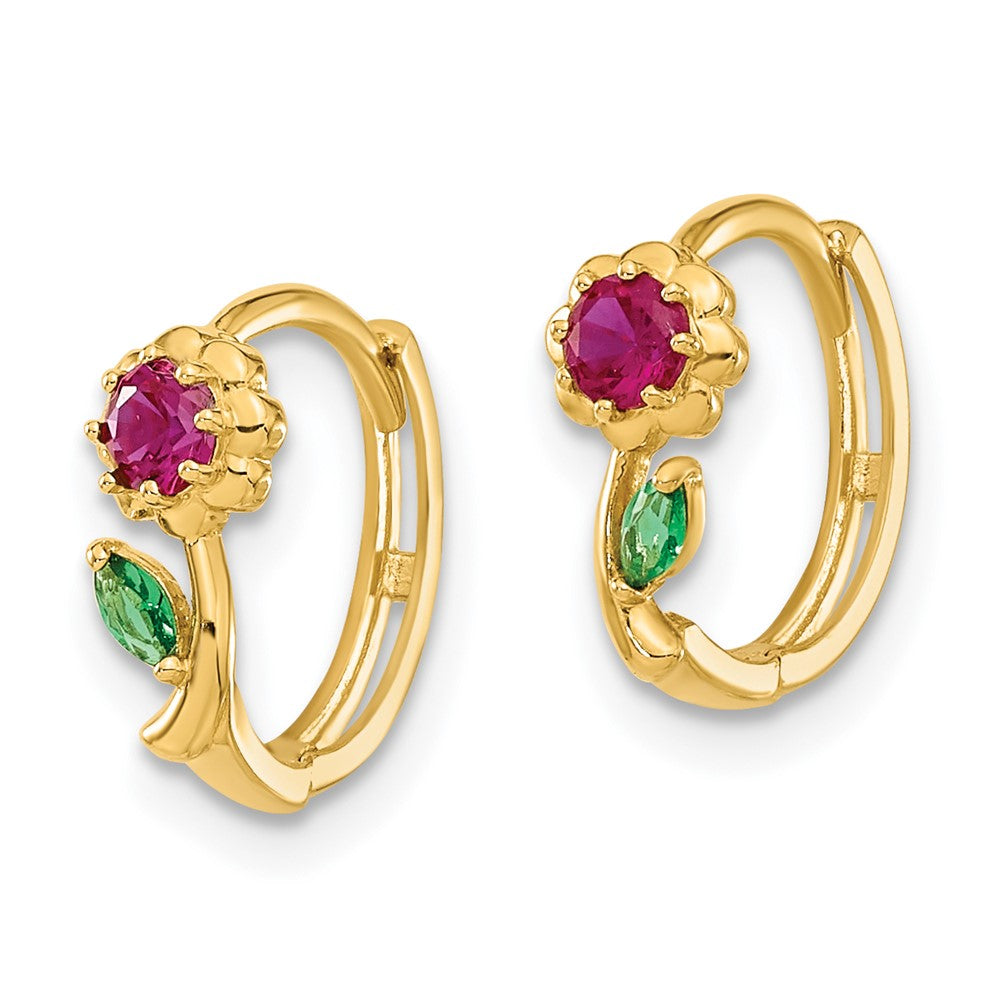 14k Madi K Red and Green CZ Hinged Hoop Earrings