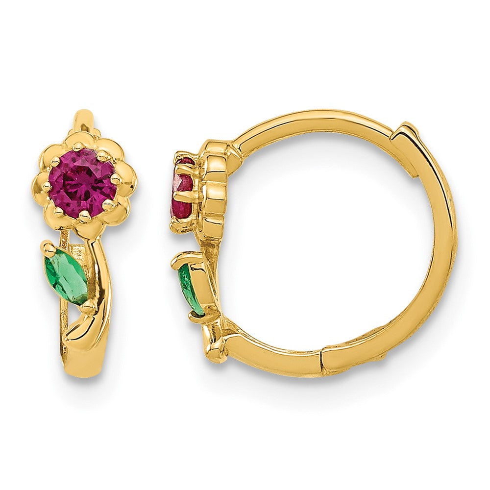 14k Madi K Red and Green CZ Hinged Hoop Earrings