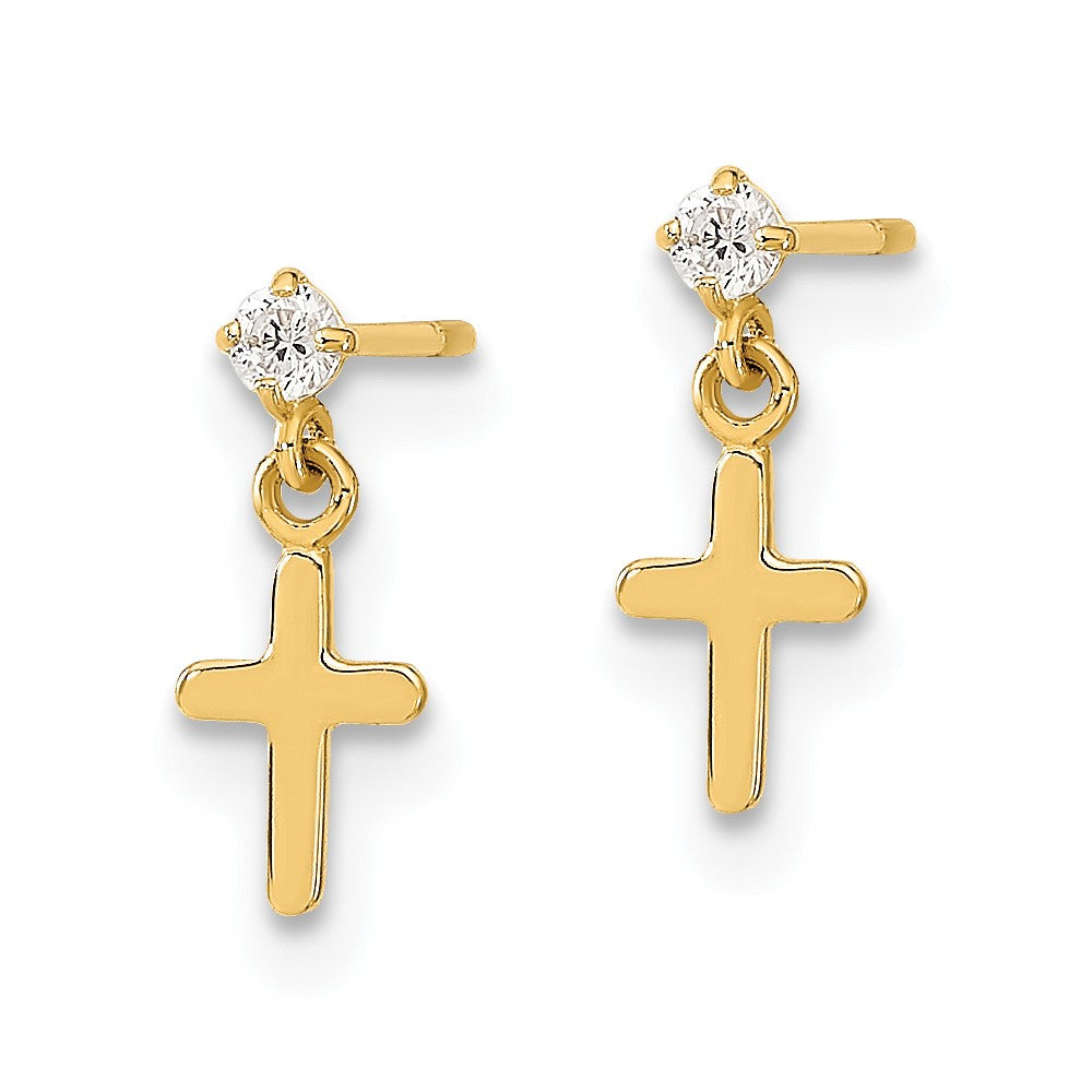 14k Madi K CZ Cross Post Dangle Earrings
