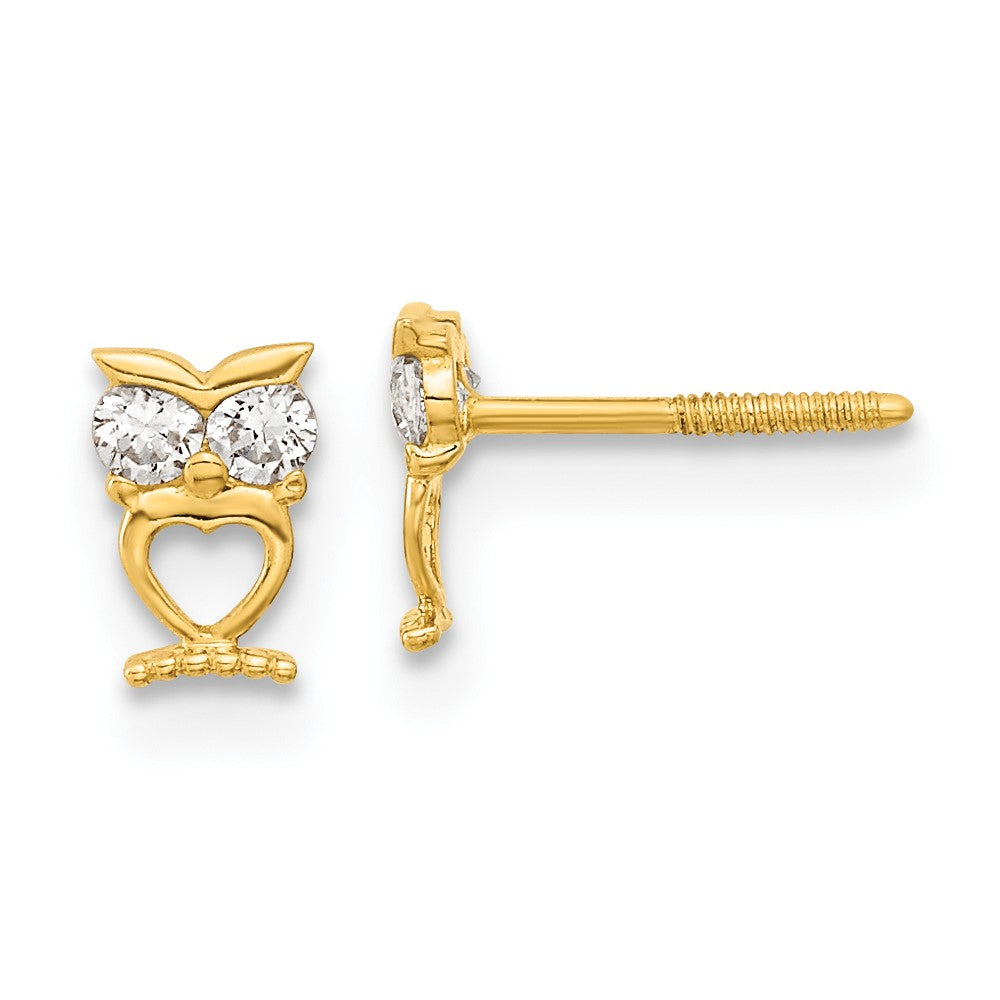 14k Madi K Owl w/CZ Eyes Screwback Post Earrings