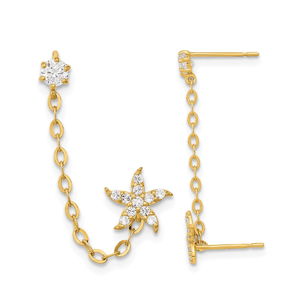 14k Madi K CZ Starfish Double Post with Chain Single Earring