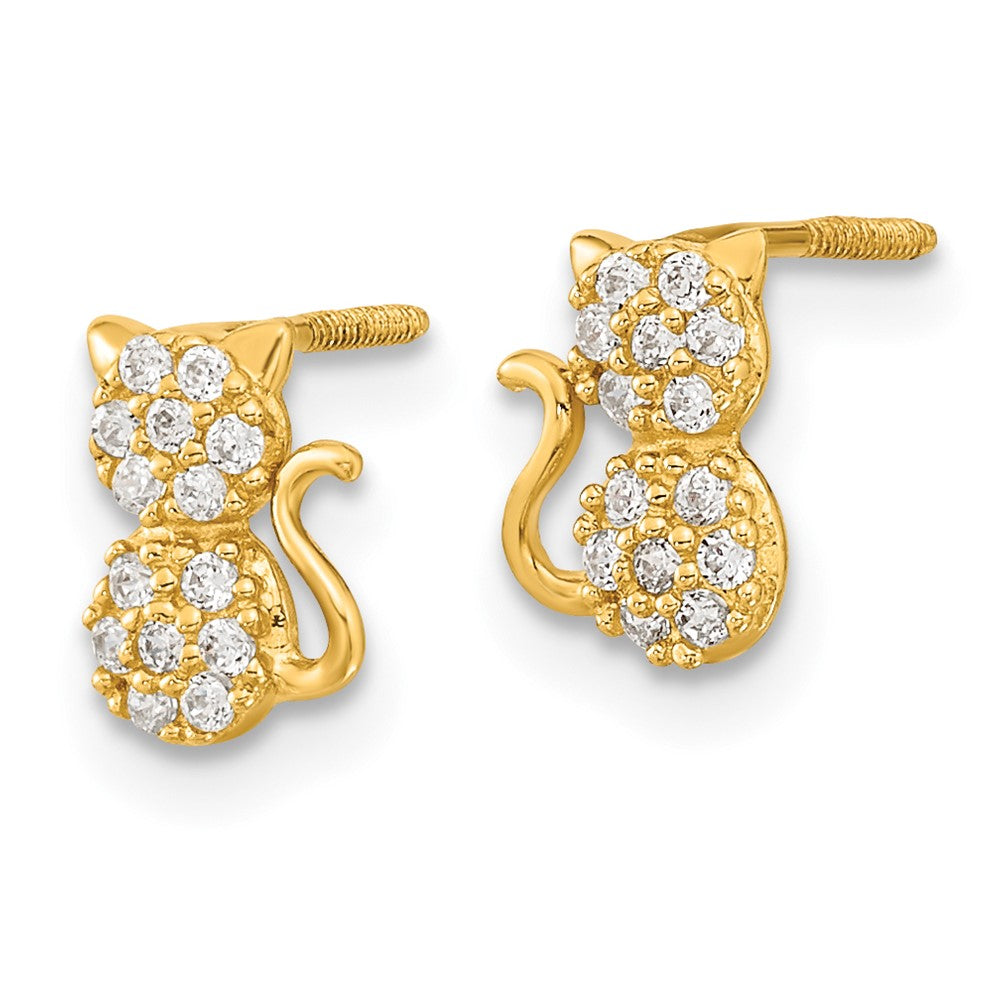 14k Madi K Polished CZ Sitting Cat Screwback Post Earrings