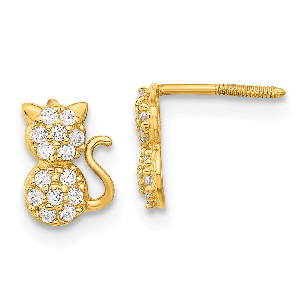 14k Madi K Polished CZ Sitting Cat Screwback Post Earrings