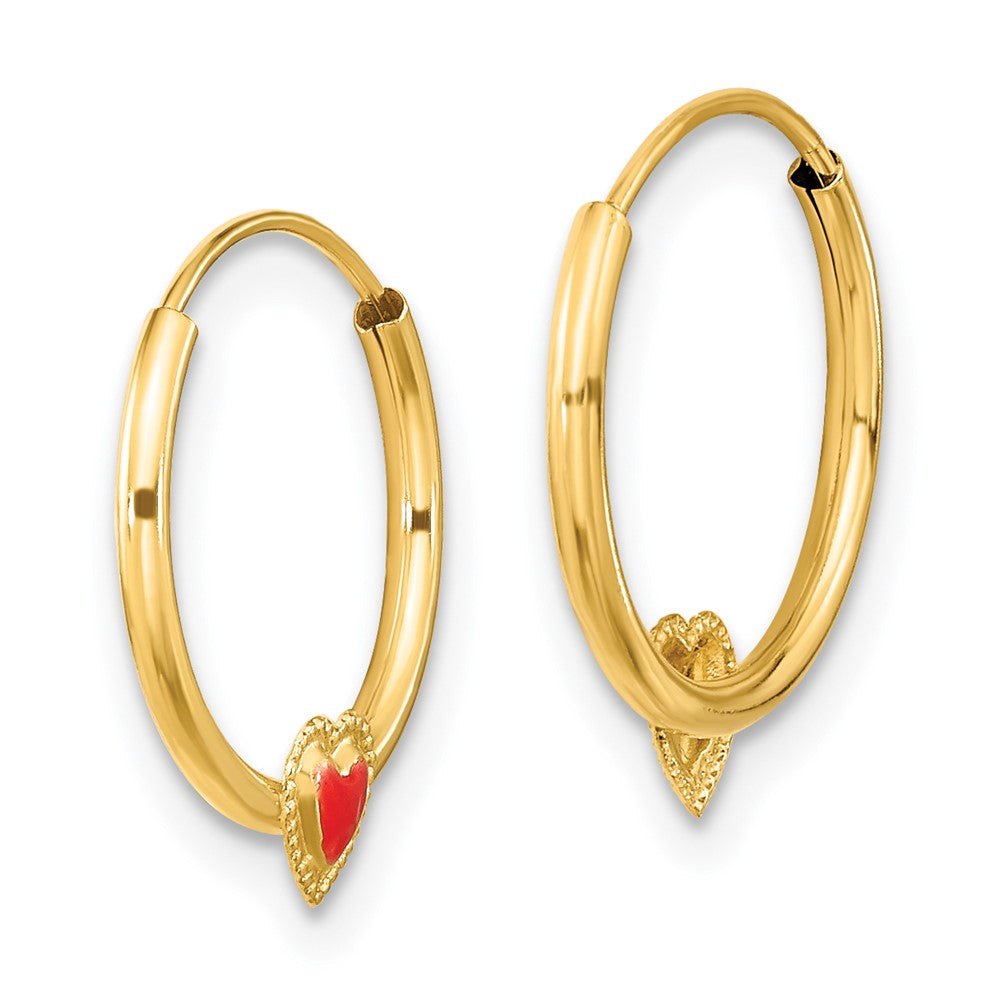 14k Madi K Polished Red Enameled Heart Hoop Earrings