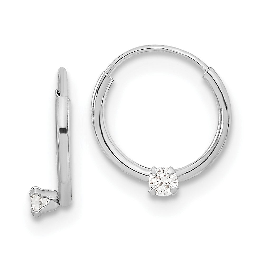 14k Madi K White Gold Polished CZ on Small Endless Hoops