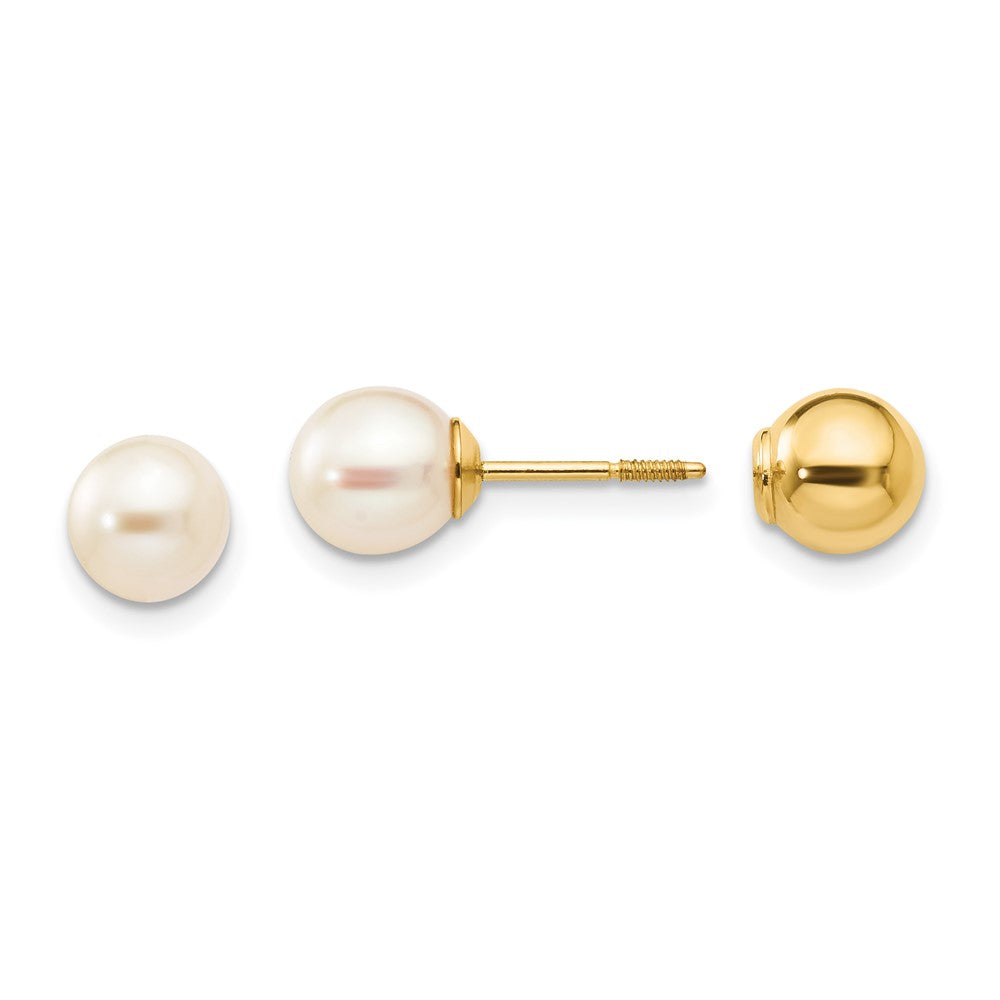 14k Madi K Reversible 5- White Round Freshwater Cultured Pearl and Bead Screwback Post Earrings