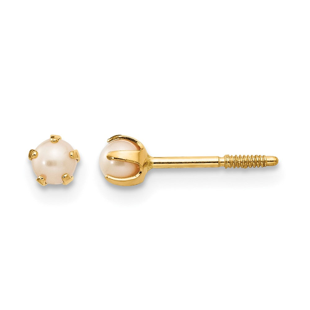14k Madi K 2- White Round Freshwater Cultured Pearl Screwback Post Earrings