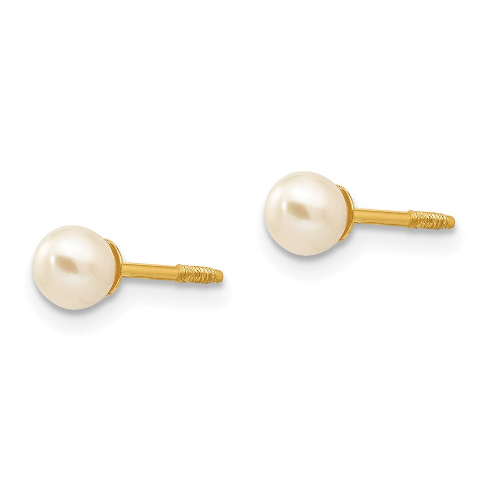 14k Madi K 3- White Round Freshwater Cultured Pearl Screwback Post Earrings