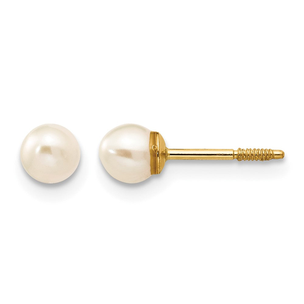 14k Madi K 3- White Round Freshwater Cultured Pearl Screwback Post Earrings