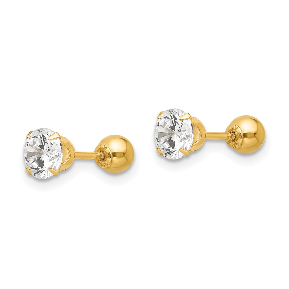 14k Madi K Polished Reversible CZ and Ball Post Screwback Earrings