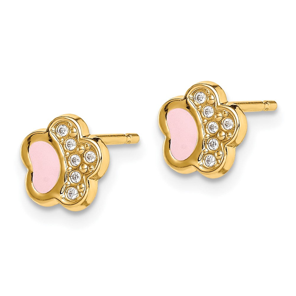 14k Madi K CZ and Pink Enamel Pawprint Post Earrings