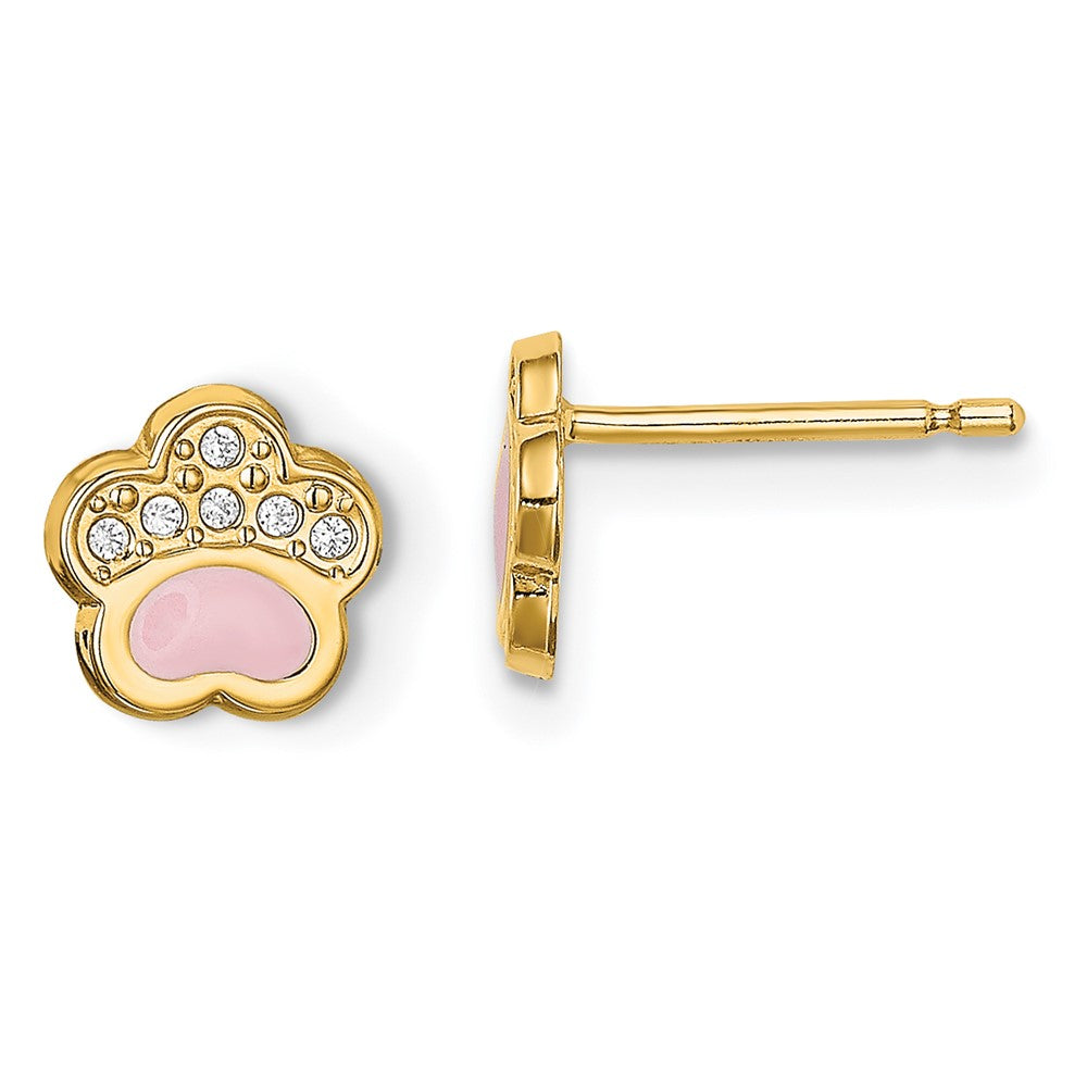 14k Madi K CZ Pink Enamel Paw Post Earrings