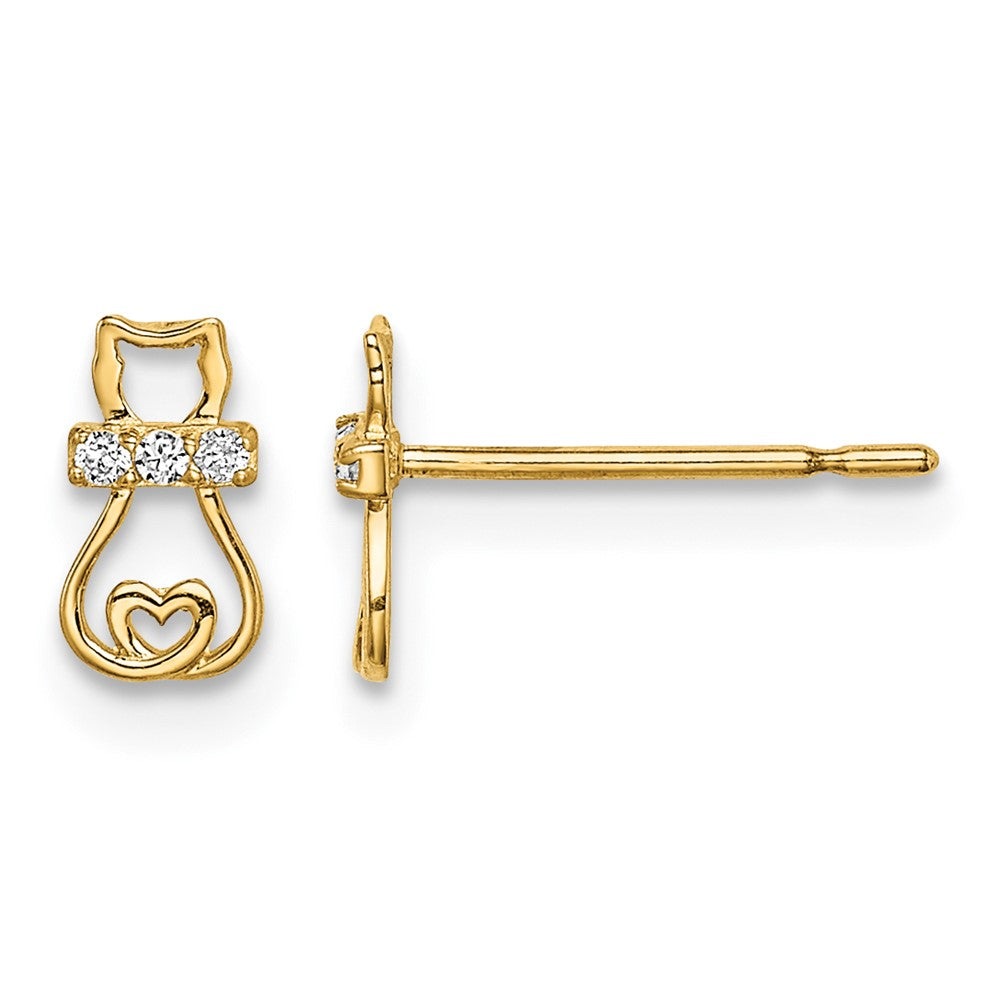 14k Madi K CZ Cat with Heart Tail Childrens Post Earrings